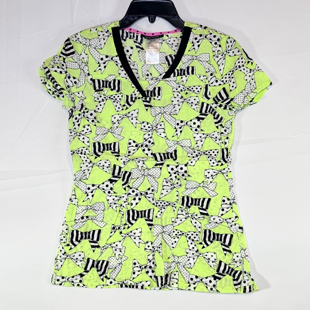 heartsoul Bow Print Scrub Top Size XS V-Neck Nursing